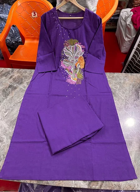 Tew Cotton With Embroidery Work Kurti With Bottom Dupatta Wholesale Online